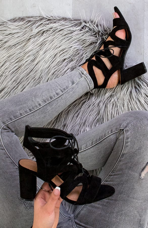 Suède Gladiator Heels Zwart – shoparchief, foto 2