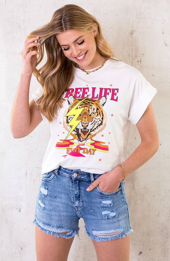 Tiger Bliksem Top Neon Roze Ecru – shoparchief, foto 2