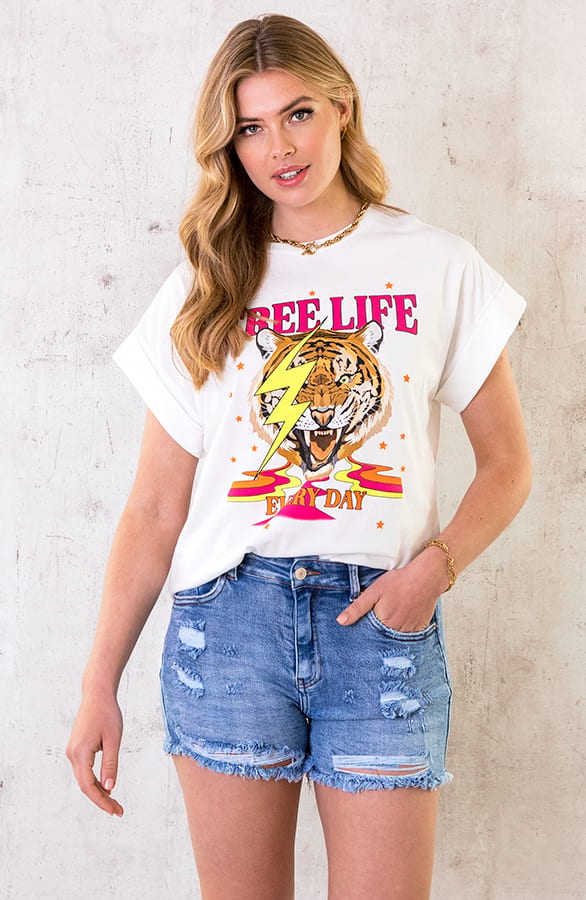 Tiger Bliksem Top Neon Roze Ecru – shoparchief, foto 1