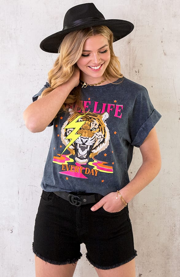 Tiger Bliksem Top Neon Roze Grijs – shoparchief, foto 2