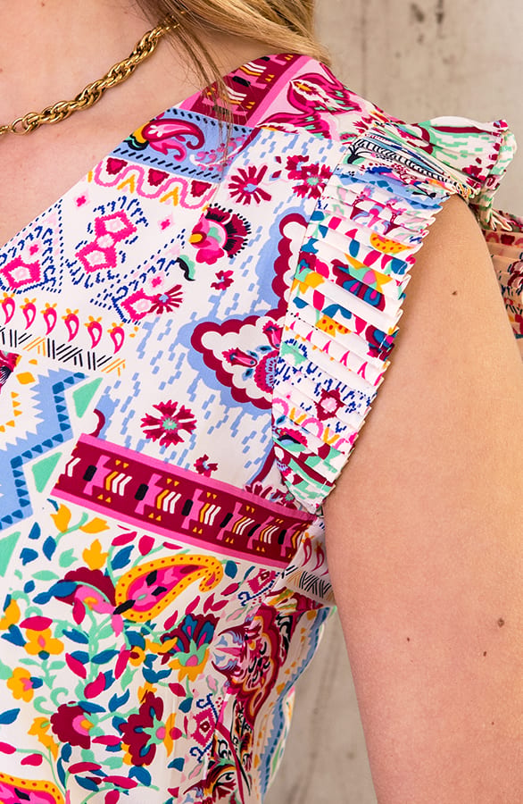 V-Hals Plisse Blouse Bloemen Multicolor – shoparchief, foto 6
