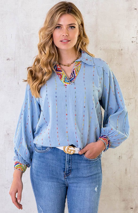 Boho Blouse Print Babyblauw – shoparchief, foto 1
