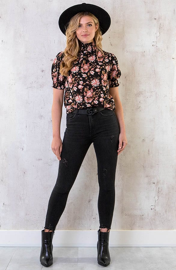 Col Top Bloemen Print Zwart – shoparchief, foto 8