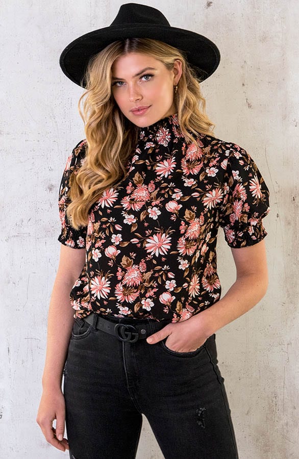 Col Top Bloemen Print Zwart – shoparchief, foto 4