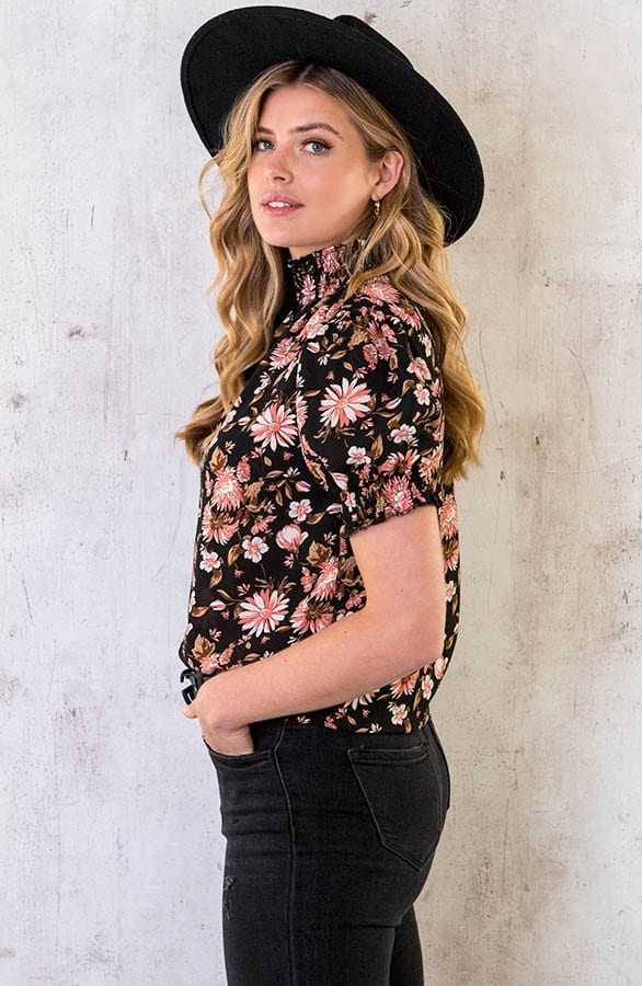 Col Top Bloemen Print Zwart – shoparchief, foto 5