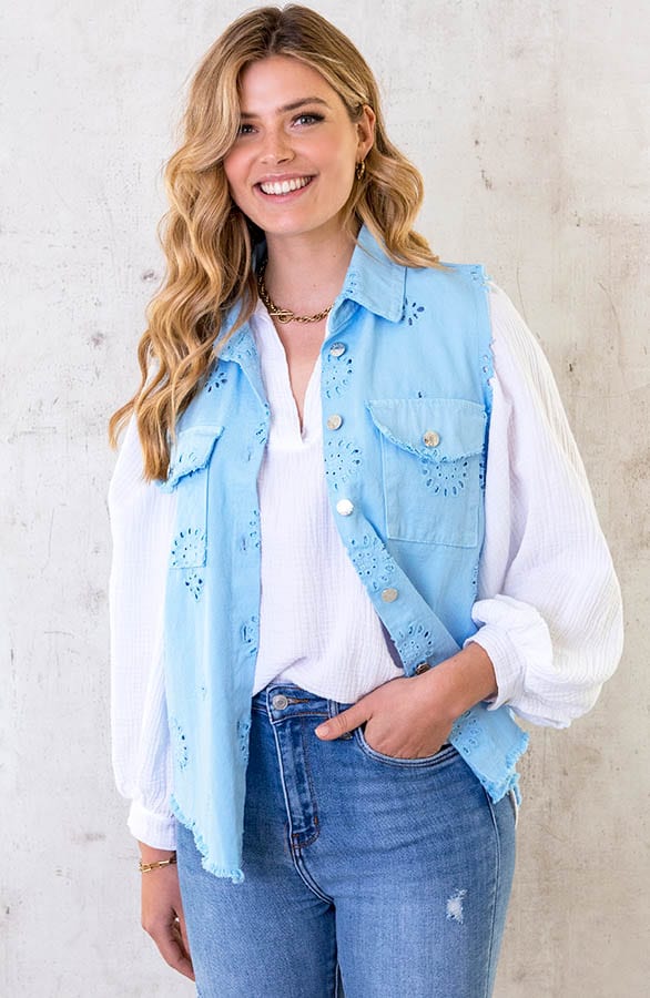 Embroidery Gilet Babyblauw – shoparchief, foto 1