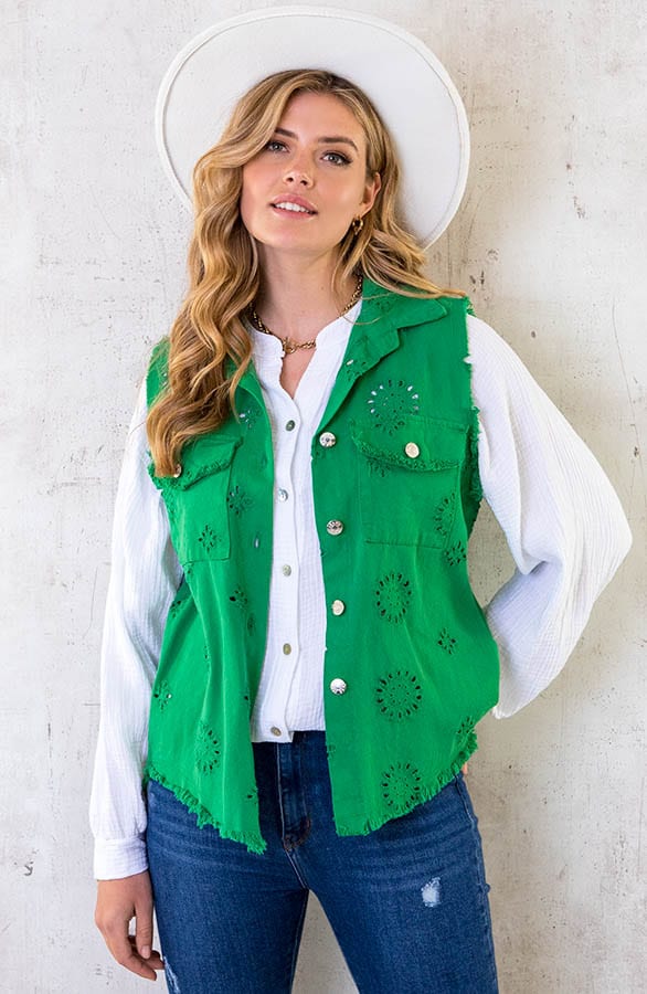 Embroidery Gilet Bright Green – shoparchief, foto 1