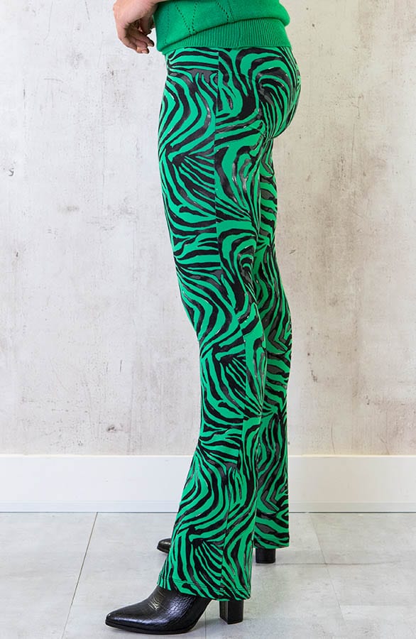 Flared Broek Zebraprint Bright Green – shoparchief, foto 2