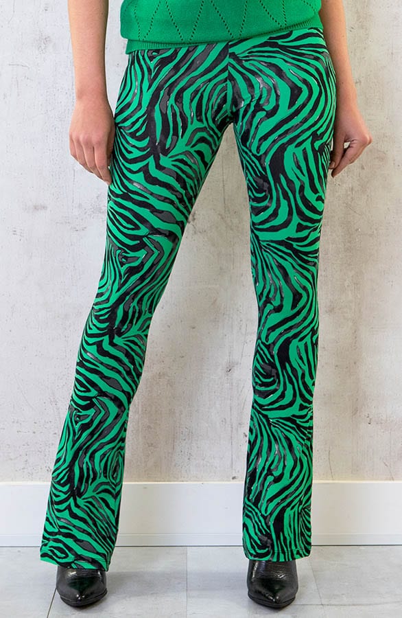 Flared Broek Zebraprint Bright Green – shoparchief, foto 1
