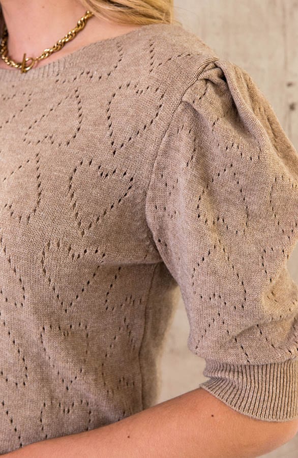 Hartjes Knitted Pofmouwen Top Taupe – shoparchief, foto 5