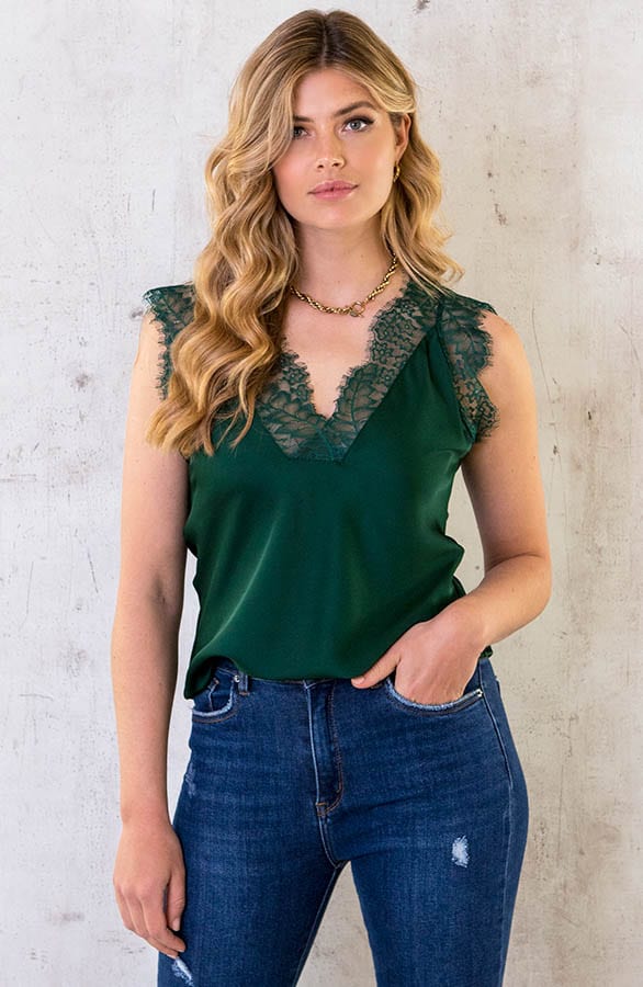 Kanten Silk Top Smaragd – shoparchief, foto 1