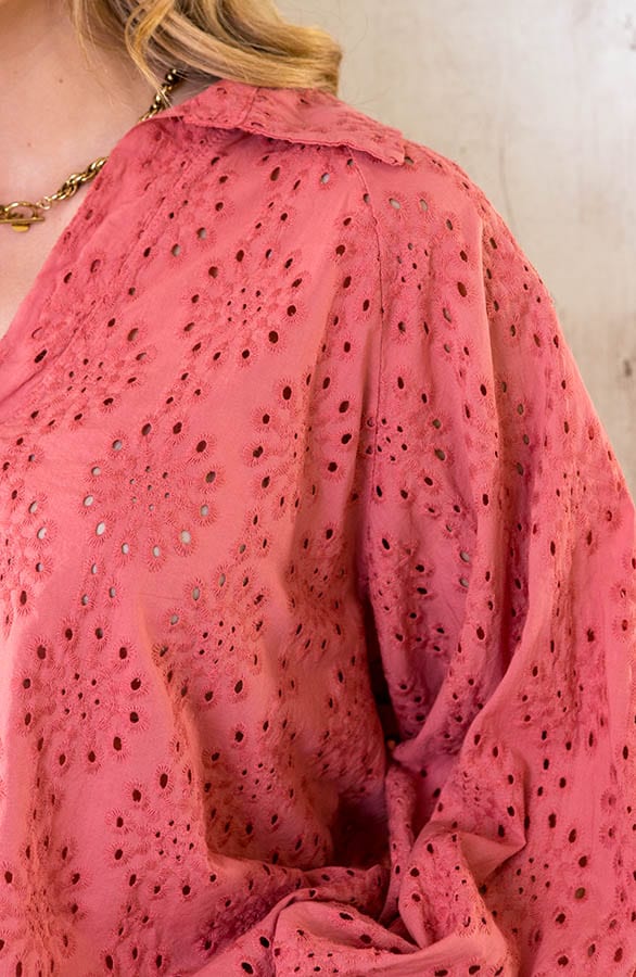 Katoenen Embroidery Oversized Blouse Dust Roze – shoparchief, foto 11