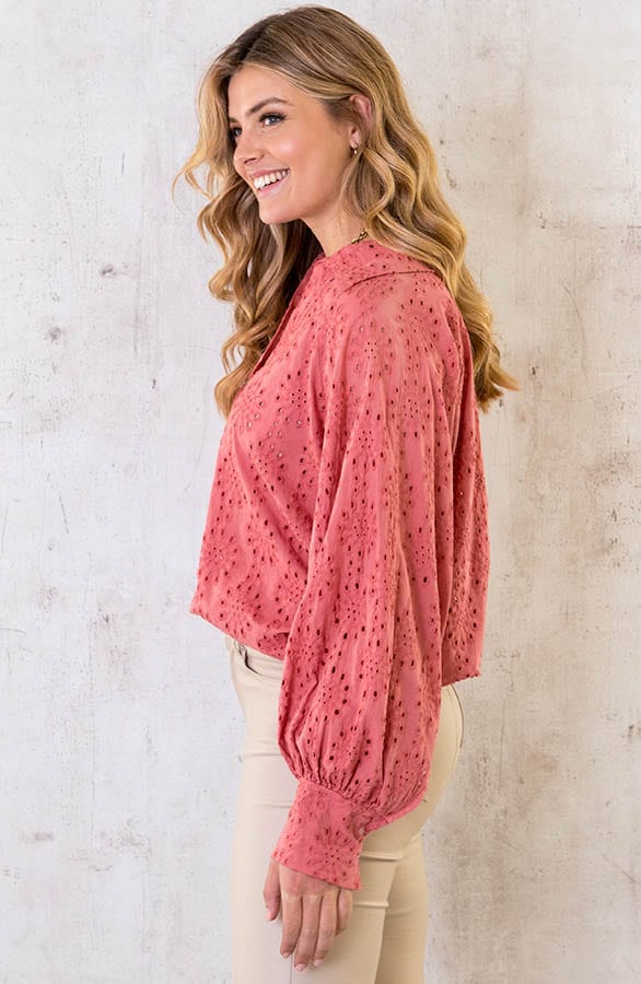 Katoenen Embroidery Oversized Blouse Dust Roze – shoparchief, foto 9