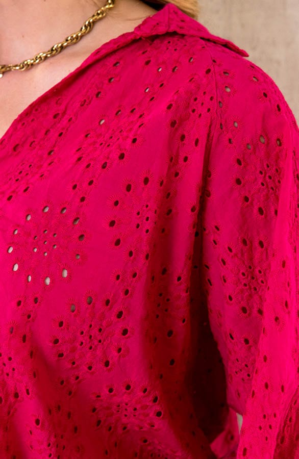 Katoenen Embroidery Oversized Blouse Fuchsia – shoparchief, foto 5