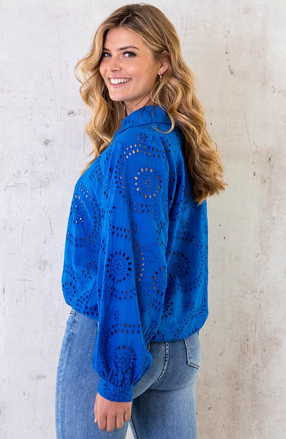 Katoenen Embroidery Oversized Blouse Kobalt – shoparchief, foto 4