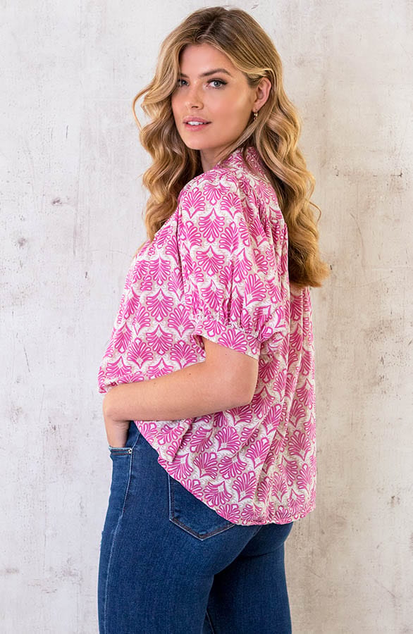 Katoenen Pofmouw Blouse Leaves Pink – shoparchief, foto 3