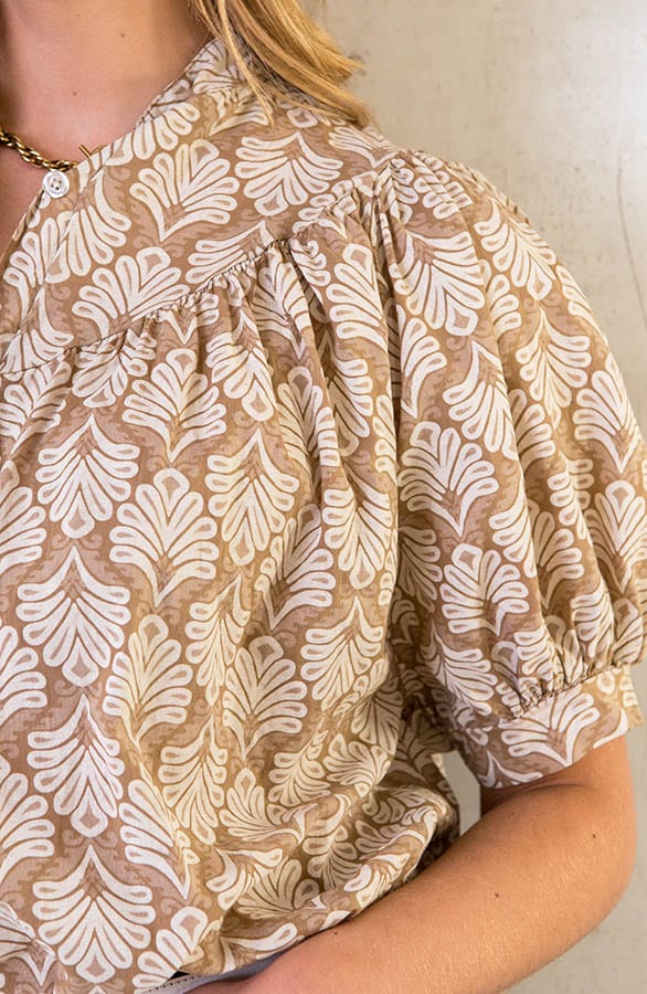 Katoenen Pofmouw Blouse Leaves Taupe – shoparchief, foto 5