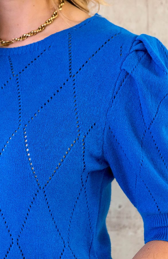 Knitted Pofmouwen Top Ruit Kobalt – shoparchief, foto 5
