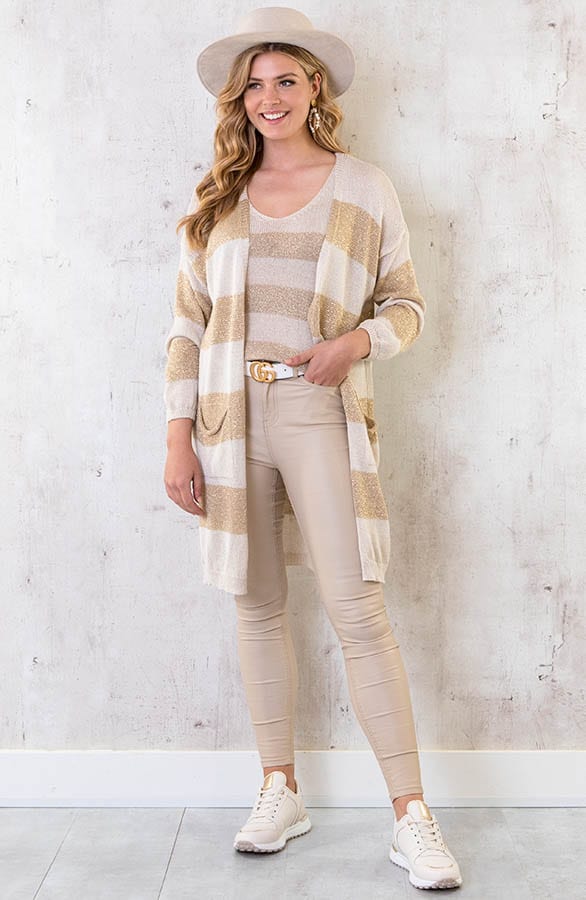 Lurex Cardigan Gestreept Goud Beige – shoparchief, foto 2