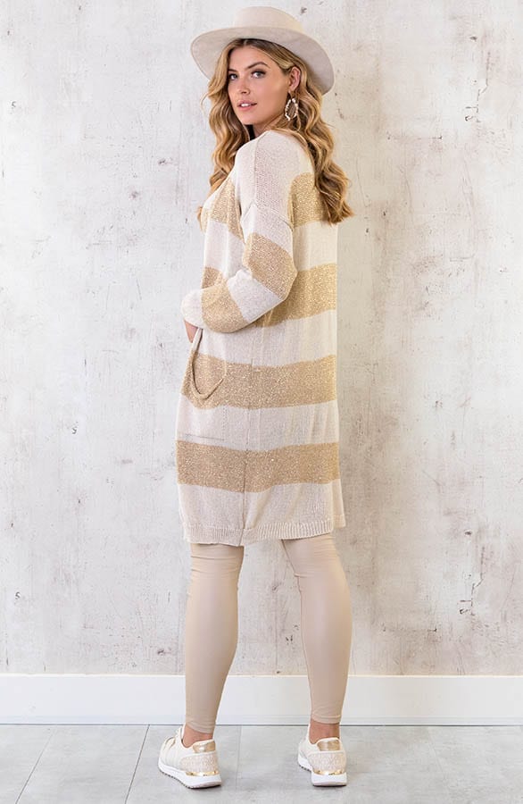 Lurex Cardigan Gestreept Goud Beige – shoparchief, foto 4