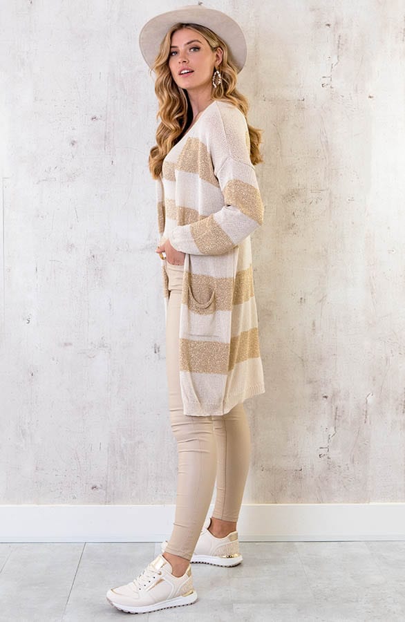 Lurex Cardigan Gestreept Goud Beige – shoparchief, foto 3