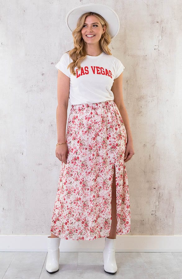 Midi Bloemen Split Rok Roze – shoparchief, foto 4