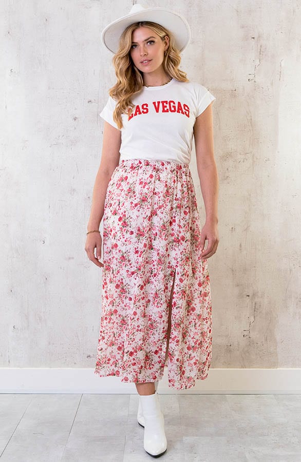 Midi Bloemen Split Rok Roze – shoparchief, foto 7