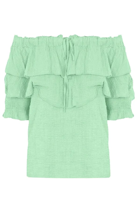 Off Shoulder Ruffle Top Mint – shoparchief, foto 1