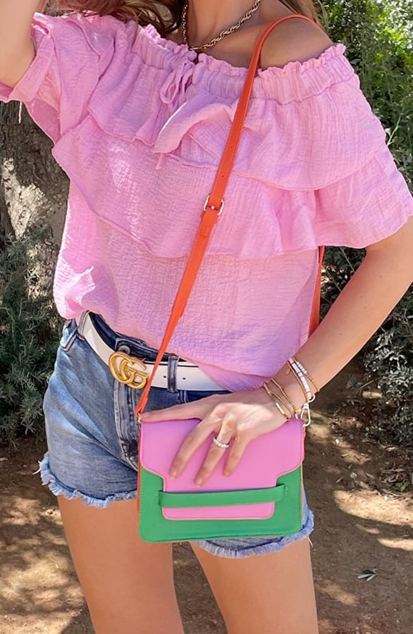 Off Shoulder Ruffle Top Roze – shoparchief, foto 2
