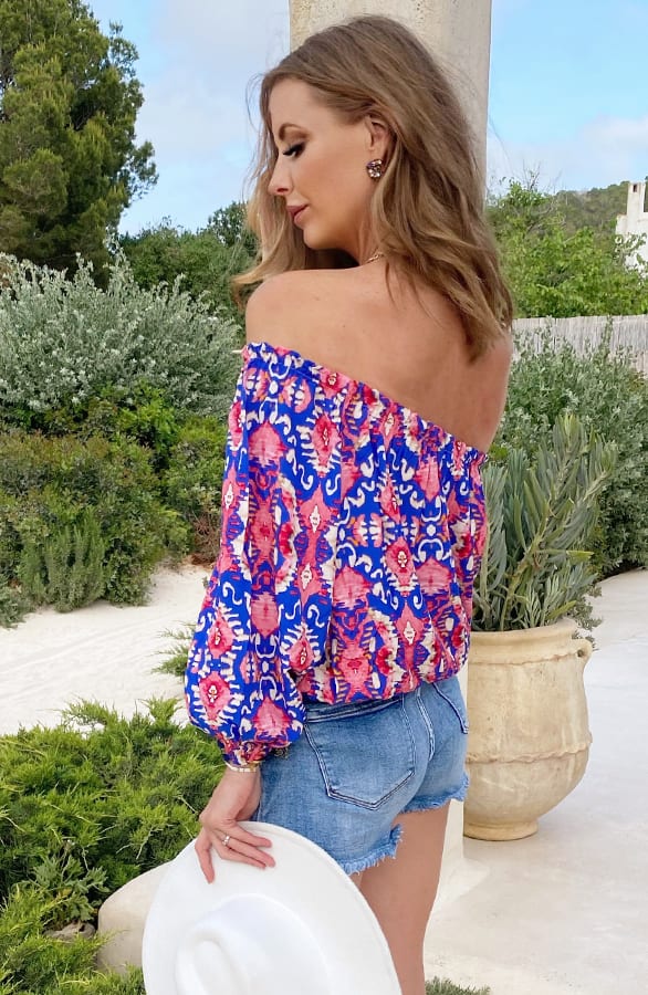 One Shoulder Top Print Kobalt Fuchsia – shoparchief, foto 2