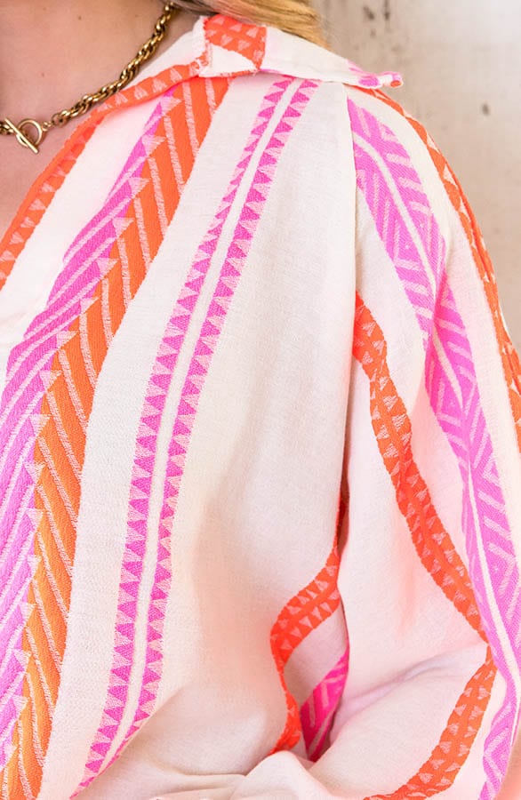 Oversized Kelim Blouse Fuchsia Oranje – shoparchief, foto 5