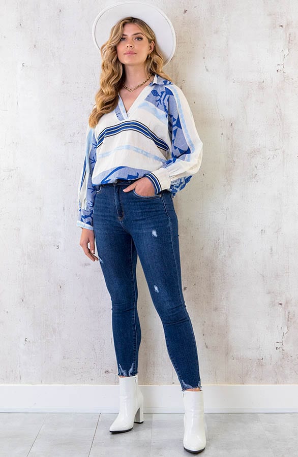 Oversized Kelim Blouse Jeans Blue – shoparchief, foto 6