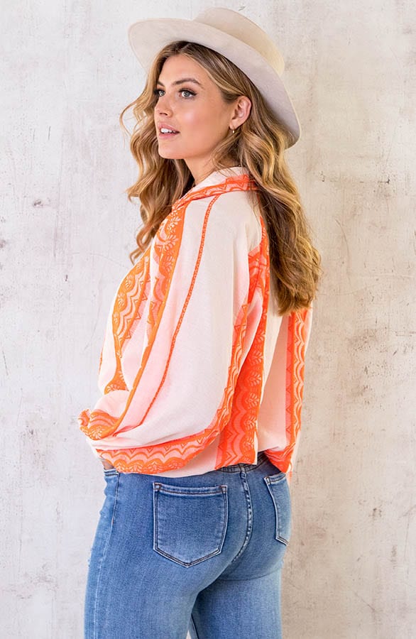 Oversized Kelim Blouse Neon Oranje – shoparchief, foto 4