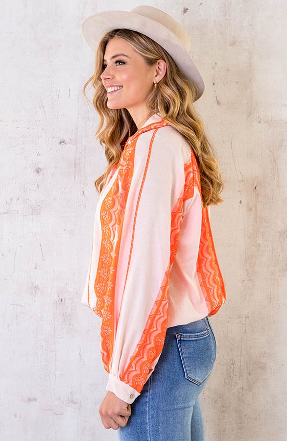 Oversized Kelim Blouse Neon Oranje – shoparchief, foto 3
