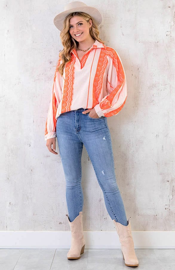 Oversized Kelim Blouse Neon Oranje – shoparchief, foto 6