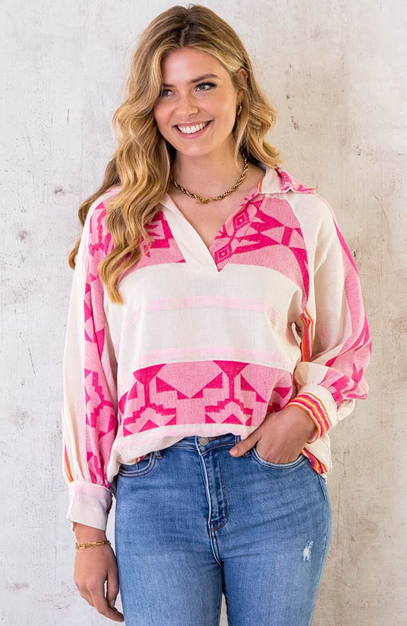 Oversized Kelim Blouse Pink – shoparchief, foto 2