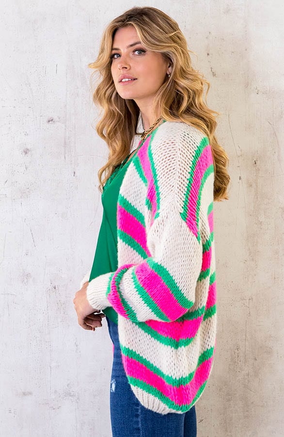Oversized Knitted Strepen Vest Groen Roze – shoparchief, foto 3