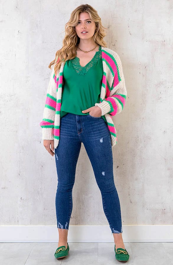 Oversized Knitted Strepen Vest Groen Roze – shoparchief, foto 6