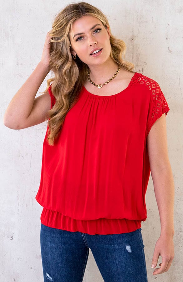 Oversized Top Met Kant Rood – shoparchief, foto 6