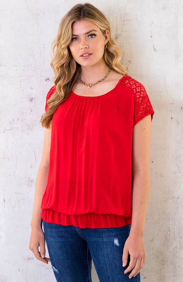 Oversized Top Met Kant Rood – shoparchief, foto 2