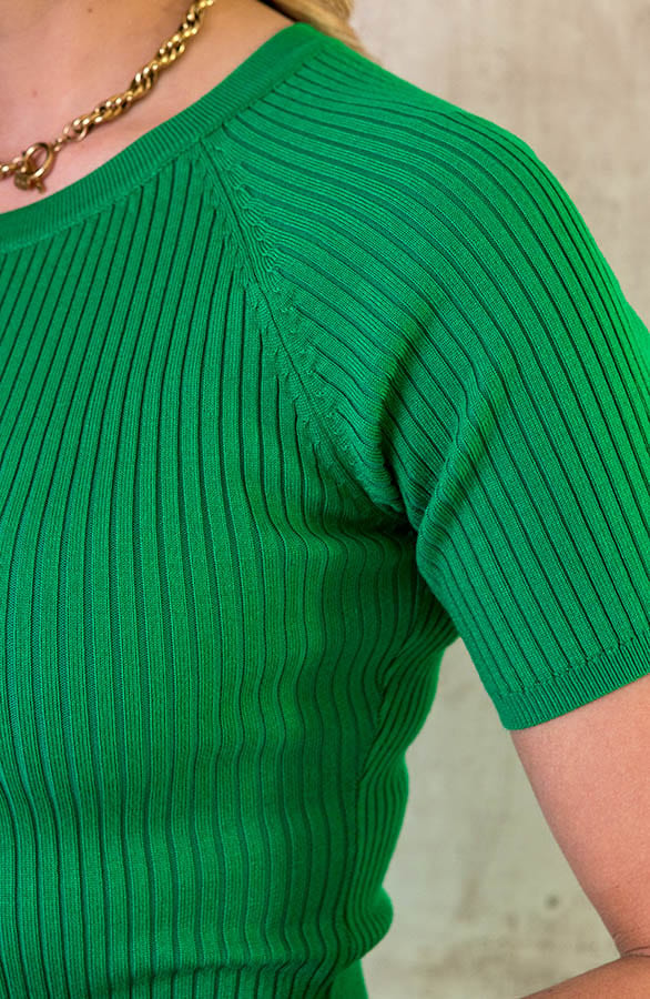 Ribstof Midi Jurk Bright Green – shoparchief, foto 5