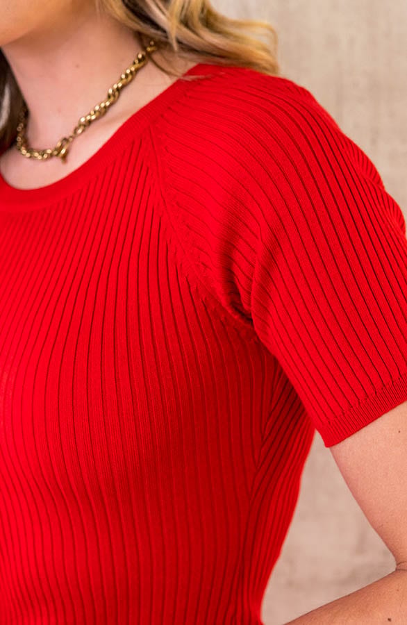 Ribstof Midi Jurk Rood – shoparchief, foto 3