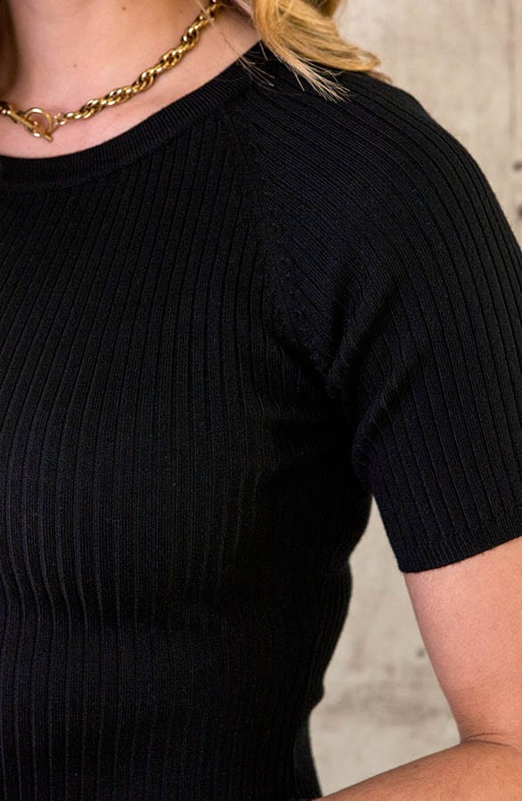 Ribstof Midi Jurk Zwart – shoparchief, foto 5