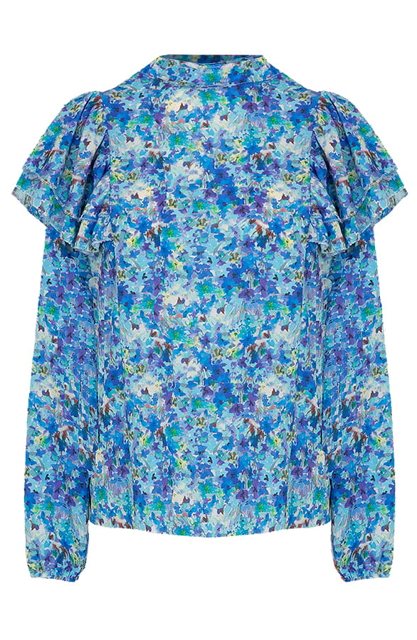 Ruffle Bloemen Blouse Kobalt – shoparchief, foto 1