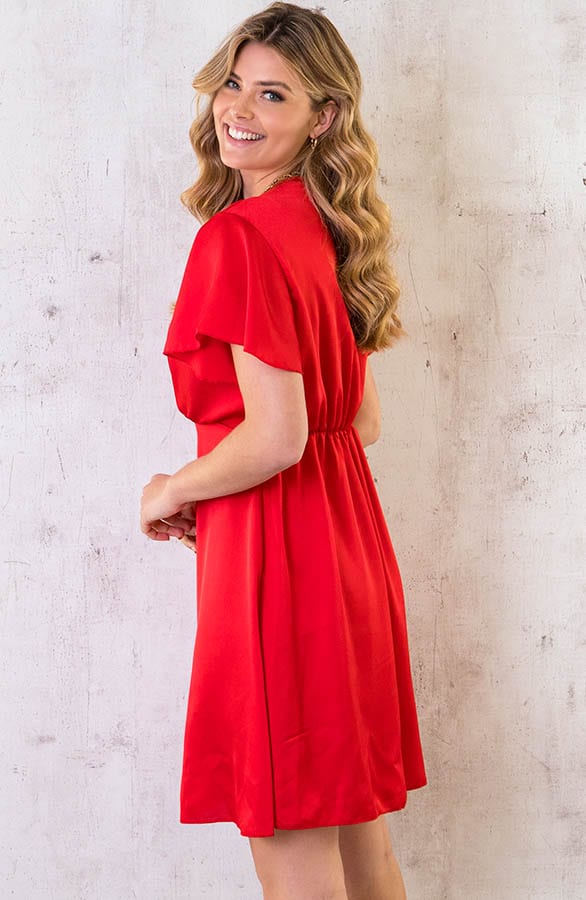 Satijnen Jurk Met Volant Mouw Rood – shoparchief, foto 3