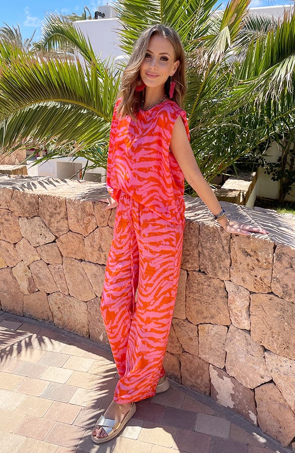 Silk Zebra Pants Roze Oranje – shoparchief, foto 2