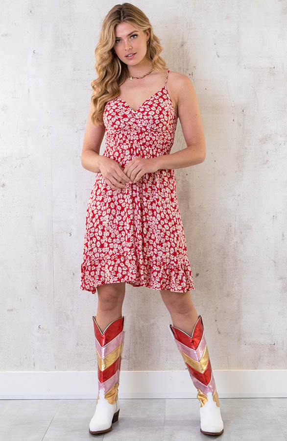 Spaghetti Jurk Flowers Rood – shoparchief, foto 8