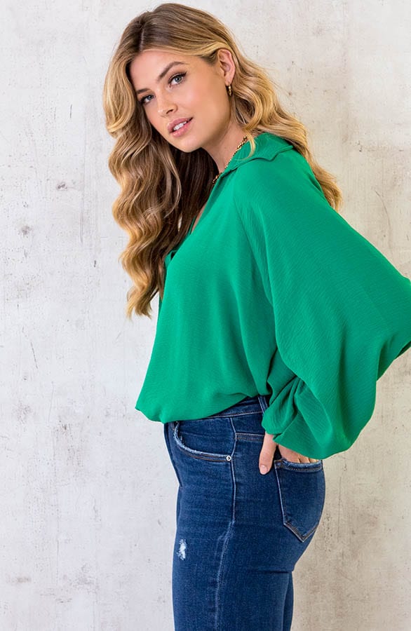 Ultra Oversized Basic Blouse Bright Green – shoparchief, foto 3