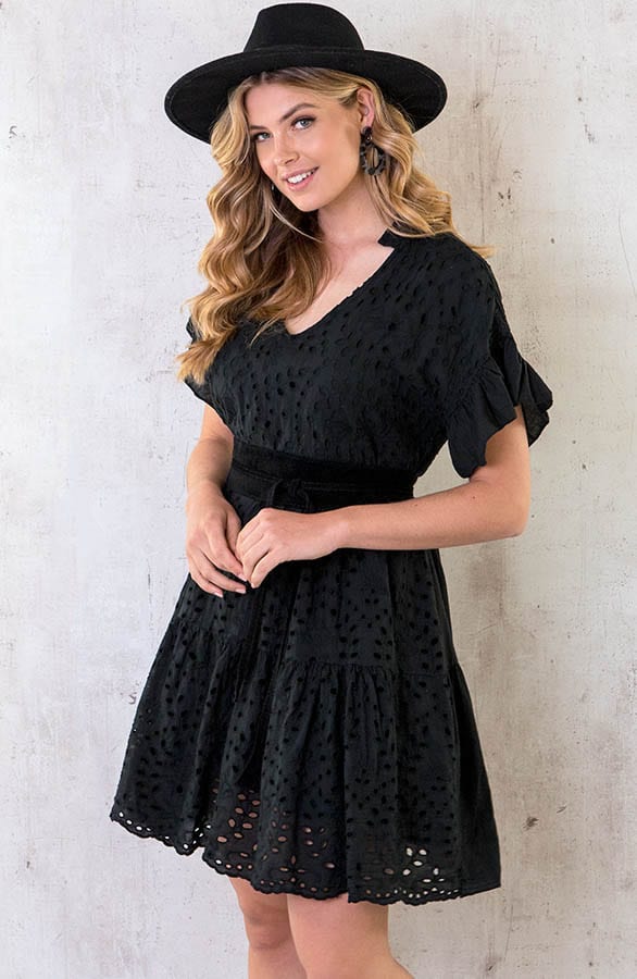Yves Embroidery Jurk Zwart – shoparchief, foto 2