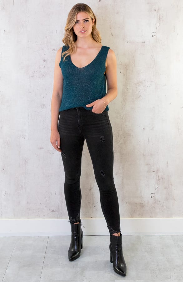 Lurex Top Loose Fit Petrol – shoparchief, foto 4